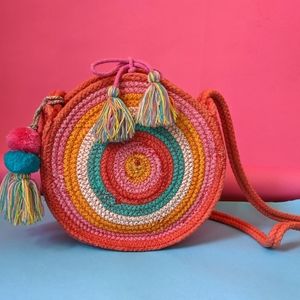 Rainbow Woven Round Crossbody bag
